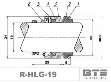 Mechanical seal for pump shaft Hilge R-HLG 19, CAR/SIC, EPDM, 304 type LIDERING RN/LS60, BURGMANN BT-RN, AESSEAL T03, VULCAN 12, ROTEN 2 &mdash; BTS Engineering