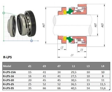 Торцевое механическое уплотнение Ebara R-LPS 20, CER/CAR, NBR, 304 &mdash; BTS Engineering