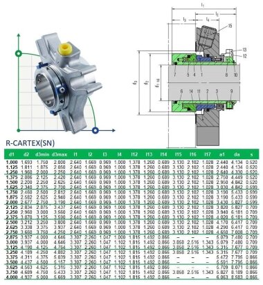 Kartuschendichtung für Pumpe R-CARTEX(SN) 50, CAR/SIC, VITON, 304 &mdash; BTS Engineering