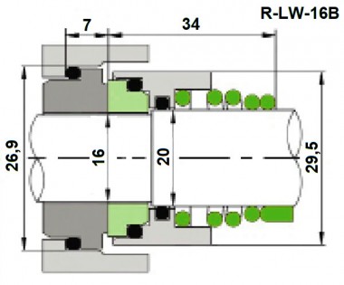 Уплотнение вала Lowara R-LW 16, B, SIC/CAR, VITON, 304 — BTS Engineering