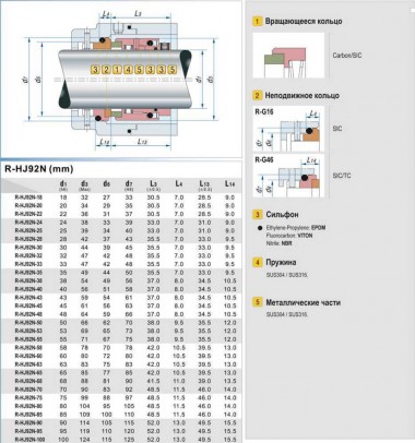 Uszczelnienie pompy R-HJ92N 70, CAR/SIC, VITON, 304, G16 — BTS Engineering