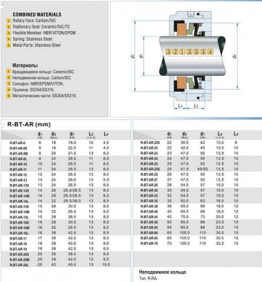 Сальник (торцевое уплотнение) R-BT-AR 22, S, CAR/SIC, EPDM, 304 — BTS Engineering