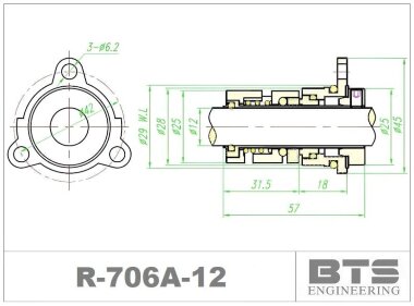 Торцевой уплотнитель вала насоса Grundfos картриджного типа R-706A 12, SIC/SIC, VITON, 304 &mdash; BTS Engineering