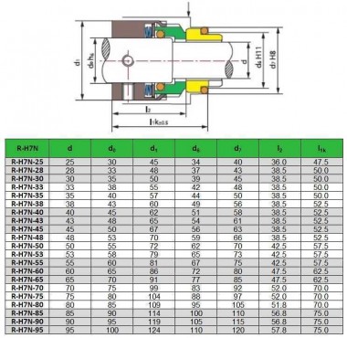 Торцевое механическое уплотнение R-H7N 43, SIC/SIC, VITON, 304, G9 — BTS Engineering
