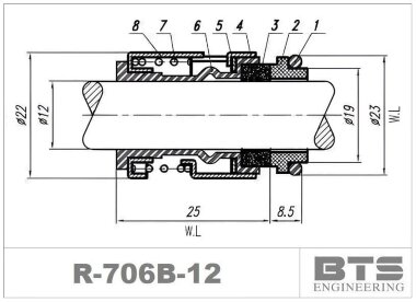 Уплотнение к насосу Grundfos R-706B 12, SIC/SIC, EPDM, 304 &mdash; BTS Engineering