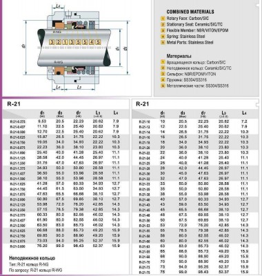 Торцевое механическое уплотнение R-21 1.1/4, CAR/SIC, EPDM, 304 — BTS Engineering