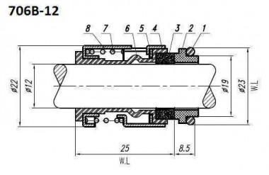 Uszczelnienie pompy Grundfos R-706B 12, L, SIC/SIC, VITON, 304 — BTS Engineering
