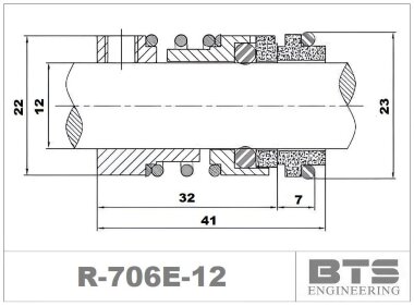 Sello mecánico R-706E 12, SIC/SIC, VITON, 304 &mdash; BTS Engineering