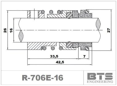 Sello mecánico para bomba Nocchi, Speroni, CDLF R-706E 16, CAR/TC, VITON, 304 &mdash; BTS Engineering