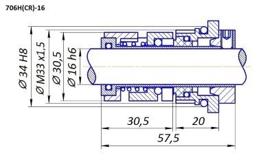Garniture mécanique pour la pompe Grundfos R-706H (CR) 12, SIC/SIC, EPDM, 304 — BTS Engineering