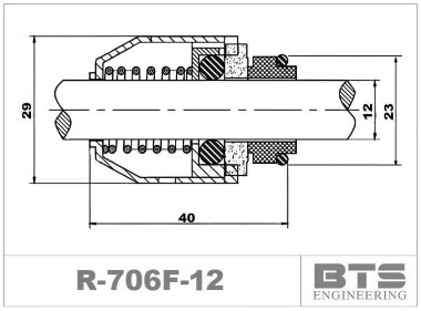 Sello mecánico R-706F 12, TC/TC, VITON, 304 para bombas Grundfos series CH, CR, CRN, CRT &mdash; BTS Engineering