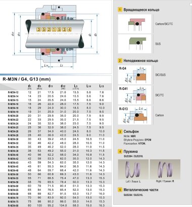 Gleitringdichtung für Pumpe R-M3N 53, L, CAR/SIC, VITON, 304, G9 &mdash; BTS Engineering