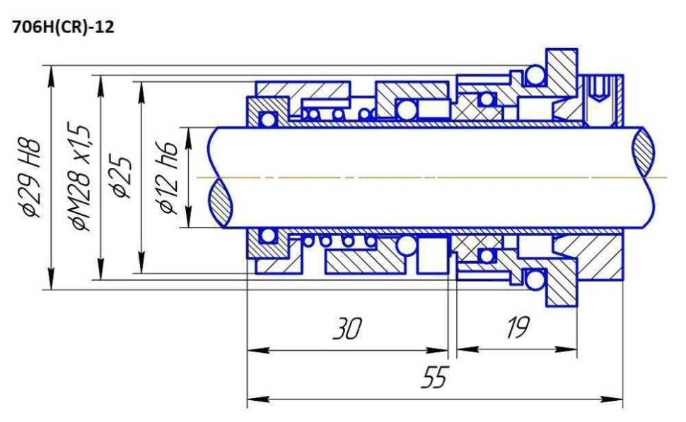 Mechanical seal for Grundfos R-706H (CR) 22, SIC/SIC, EPDM