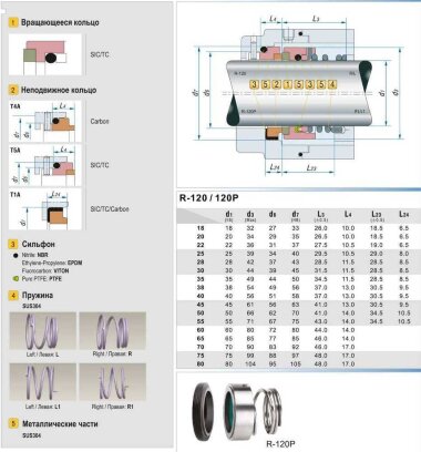 Mechanical seal for pump shaft R-120P 20, SIC/SIC, VITON, 304 &mdash; BTS Engineering