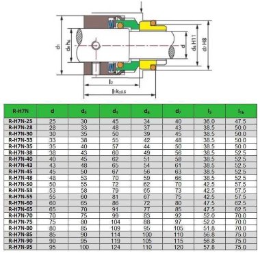 Торцевое механическое уплотнение R-H7N 35, CAR/SIC, EPDM, 304, G9 — BTS Engineering
